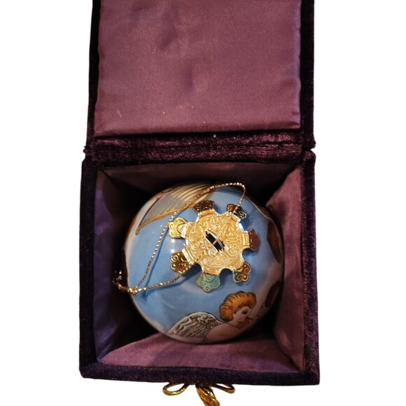 Pier One Cherub Christmas Ornament glass ball Purple Box Vtg 2002 celestial - Picture 8 of 8